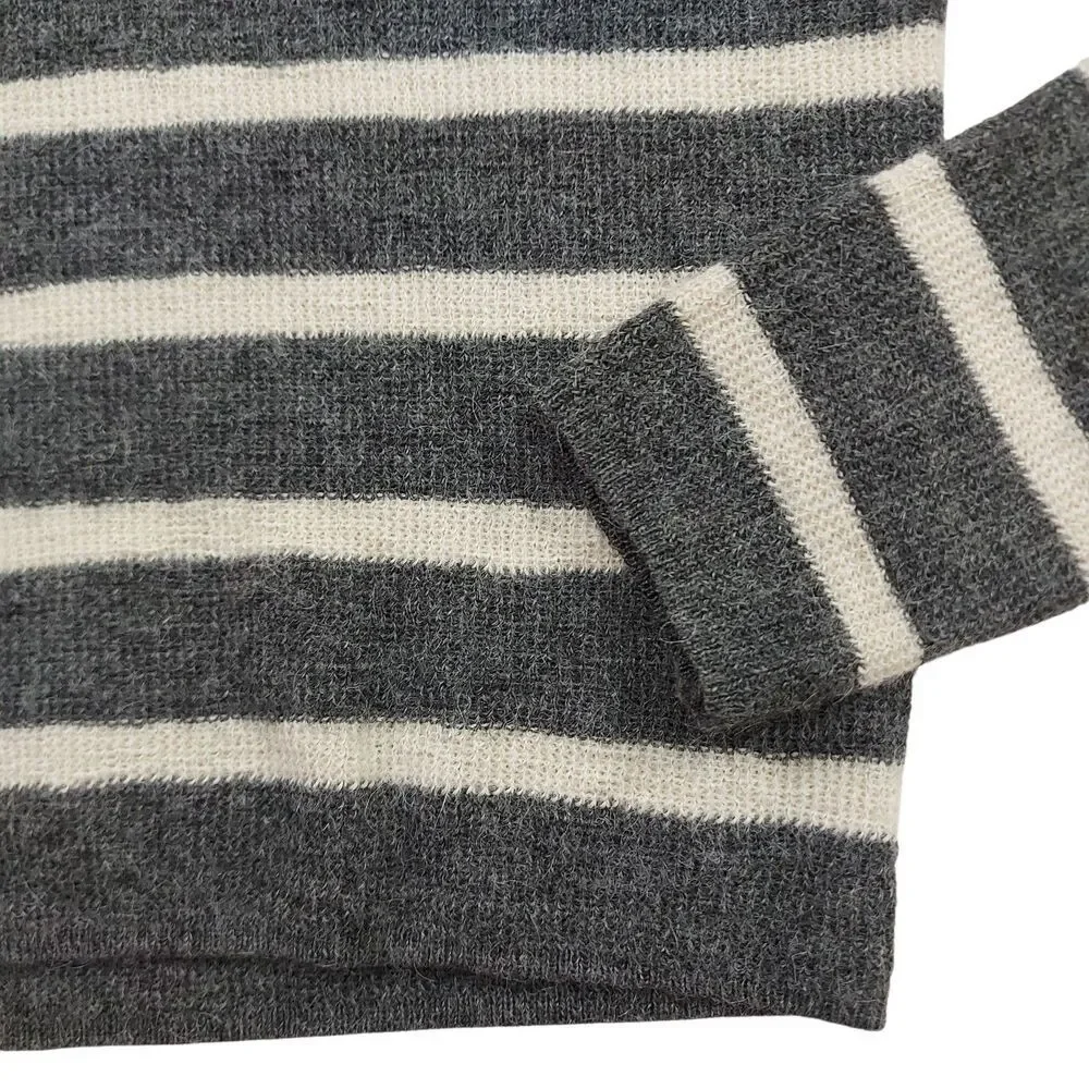 J Crew Sweater Womens XS Gray Striped Baby Alpaca Shawl Collar Knit Travel